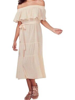 Lauren Conrad Sandshell Dress Off-Shoulder Elastic Waist Tie Belt